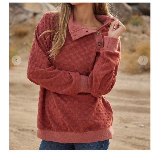 21 Fabulous Button Up Mock Neck Knit Top - Picture 3 of 4